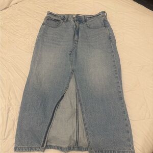 Abercrombie & Fitch Light Blue Denim Maxi Skirt with Front Slit